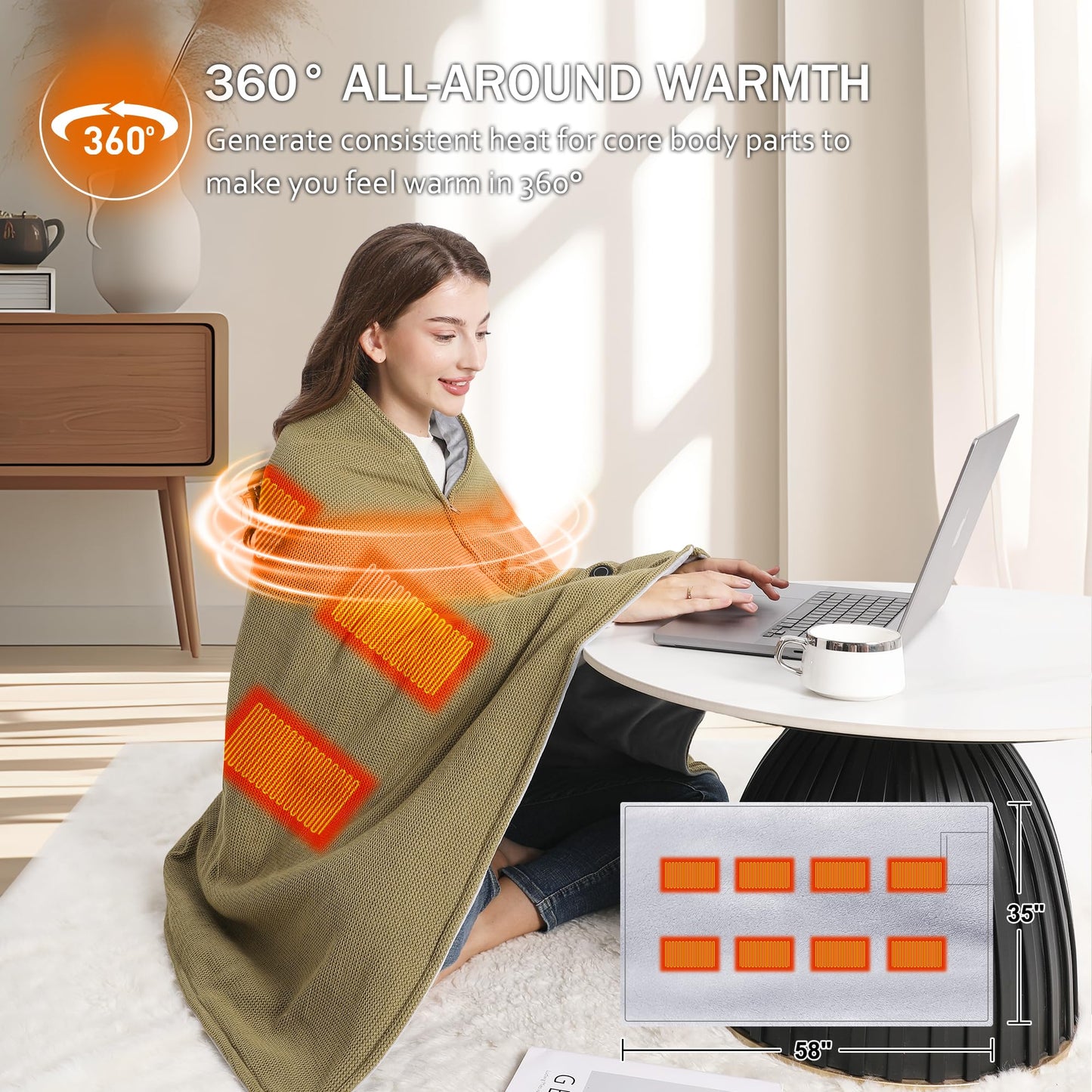 Portable Soft Zipper Electric Heated Blanket Shawl - Libiyi