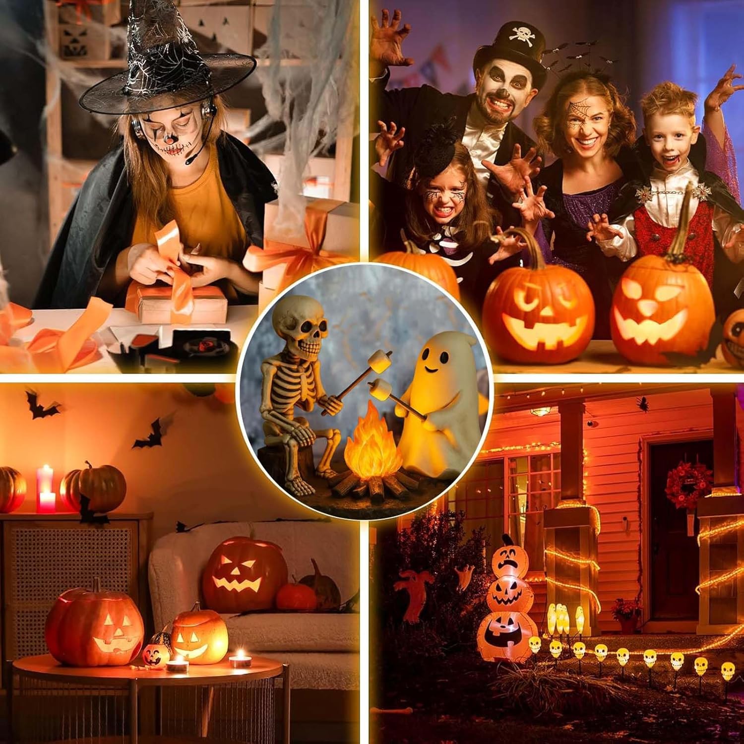 🎃Skeleton & Ghost Bonfire Night Lamp – Spooky Vibes for Your Halloween Décor!👻 - Libiyi