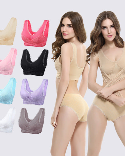 Women's Plus Size Lace Wide Straps Wireless Bra Front Closure Push Up Bras - Keillini