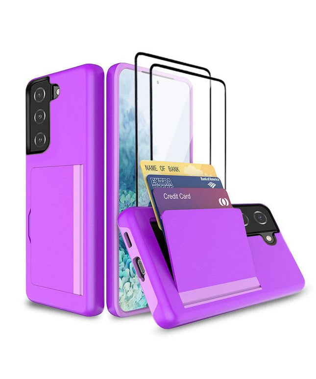 Armor Protective Card Holder Case for Samsung S21 FE(5G) With 2-Pack Screen Protectors - Libiyi