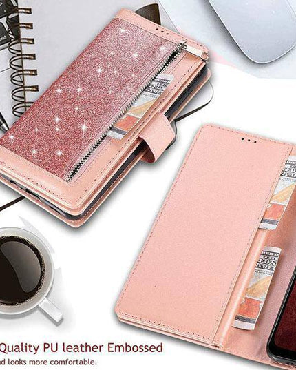 Bling Wallet Case with Wrist Strap for Samsung A12 - Libiyi