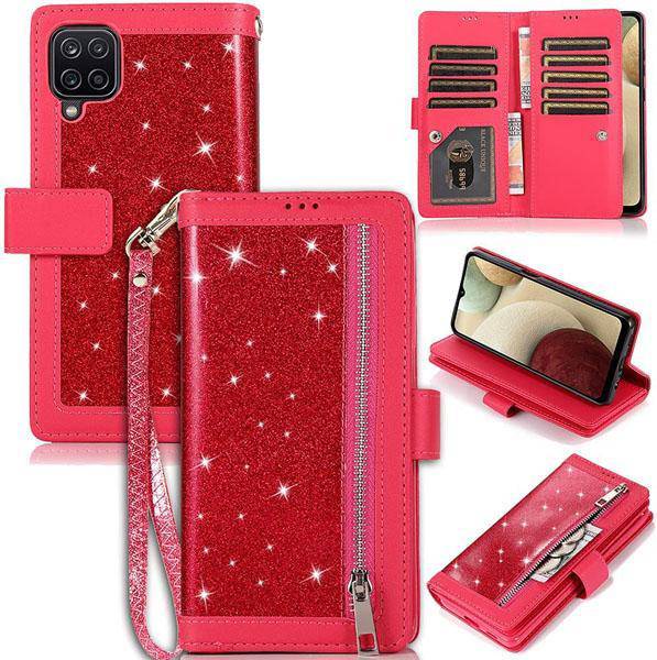 Bling Wallet Case with Wrist Strap for Samsung A12 - Libiyi