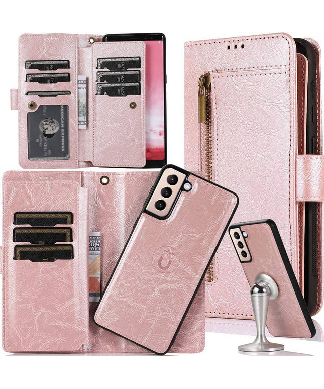 Detachable Flip Zipper Purse Phone Case For Samsung S21 Series - Libiyi