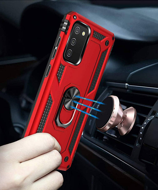 Samsung A02S Luxury Armor Ring Bracket Phone Case With 1-Pack Tempered Glass Screen Protector - Libiyi