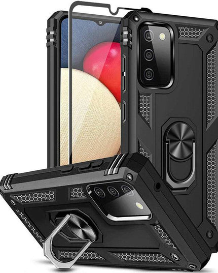 Samsung A02S Luxury Armor Ring Bracket Phone Case With 1-Pack Tempered Glass Screen Protector - Libiyi