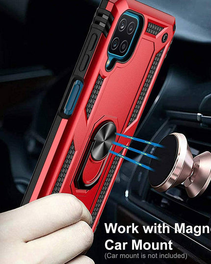 Samsung A12 Luxury Armor Ring Bracket Phone Case With 1-Pack Tempered Glass Screen Protector - Libiyi