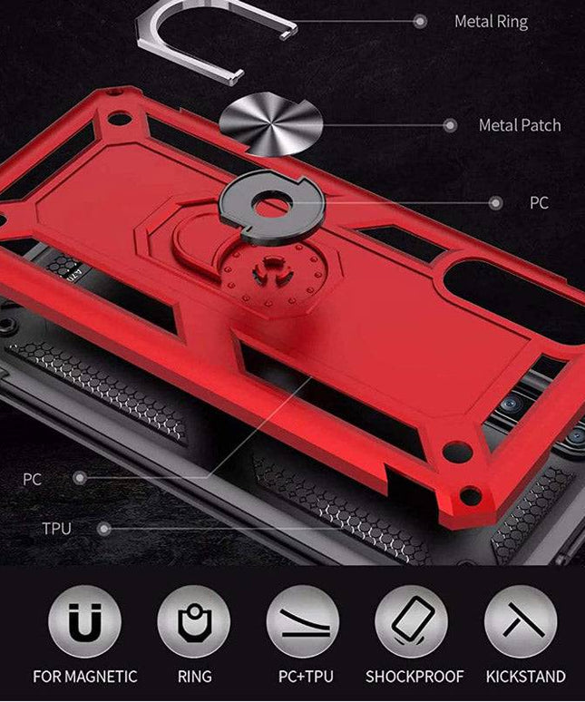 Samsung A70 Luxury Armor Ring Bracket Phone Case With 1-Pack Tempered Glass Screen Protector - Libiyi