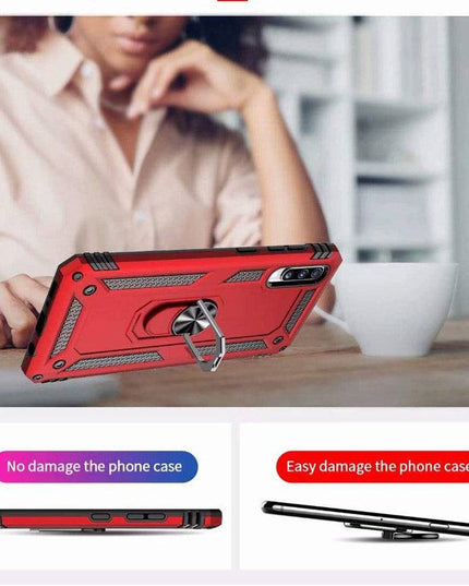 Samsung A70 Luxury Armor Ring Bracket Phone Case With 1-Pack Tempered Glass Screen Protector - Libiyi