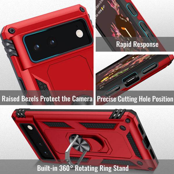 Luxury Armor Ring Bracket Phone case For Google Pixel 6 With 2-Pack Screen Protectors - Libiyi
