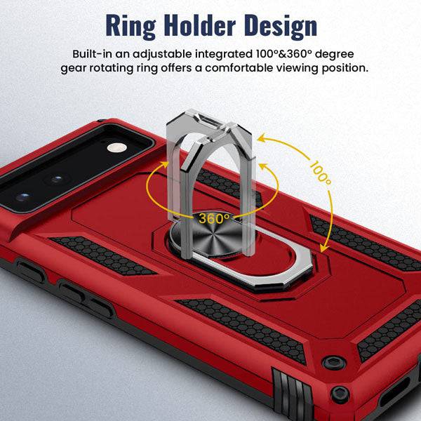 Luxury Armor Ring Bracket Phone case For Google Pixel 6 With 2-Pack Screen Protectors - Libiyi