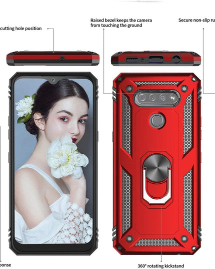 Luxury Armor Ring Bracket Phone Case For LG K51 With [2 Pack] Screen Protectors - Libiyi