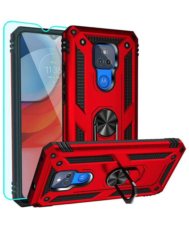 Luxury Armor Ring Bracket Phone case For Moto G Play 2021 With Screen Protector - Libiyi
