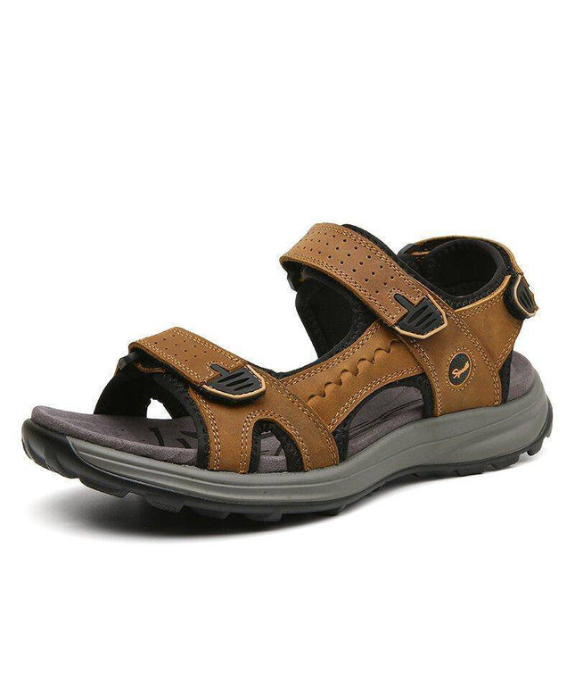 Libiyi Men Comfy Cowhide Leather Opened Toe Hook Loop Outdoor Sport Sandals - Libiyi