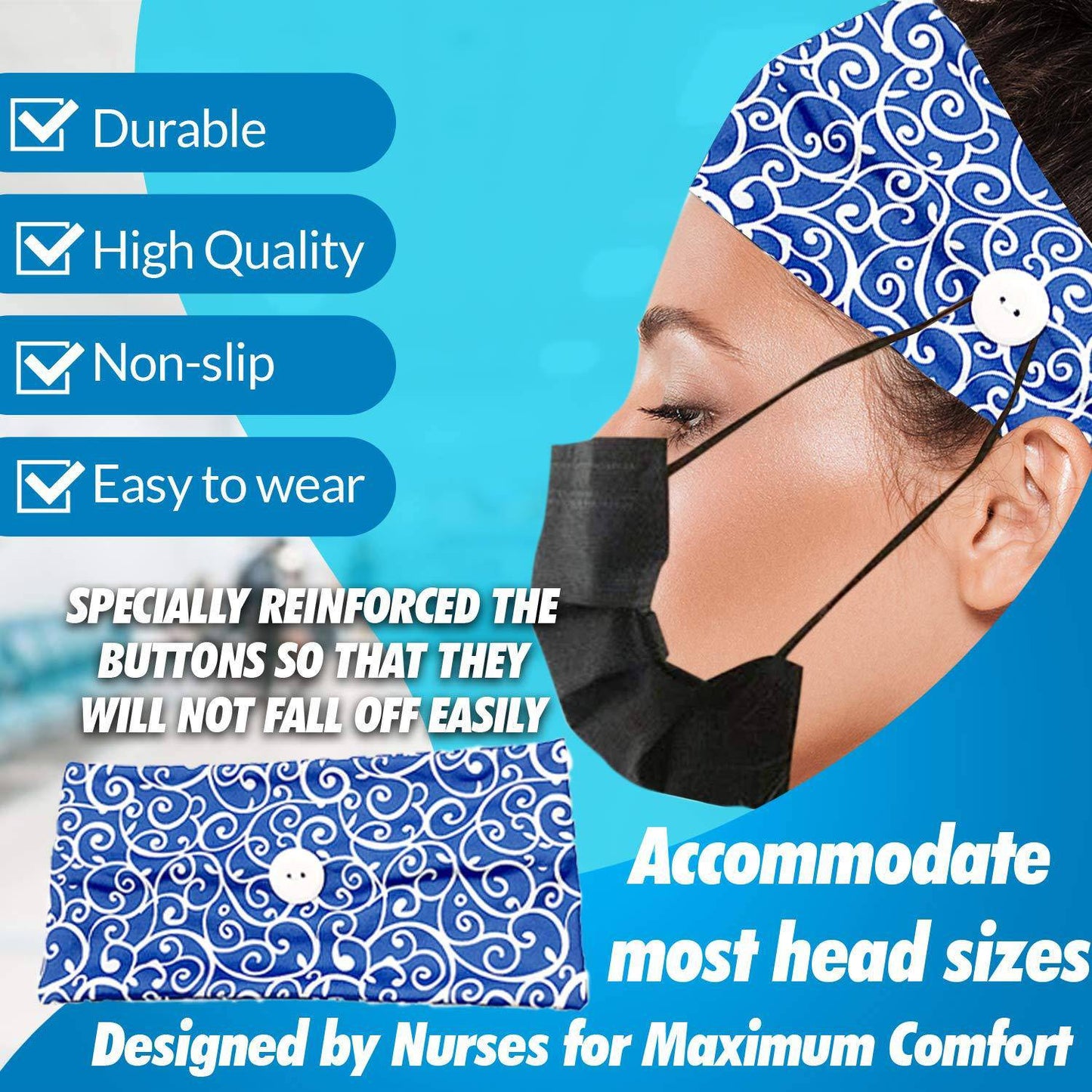 Button Elastic Hair Bands For Ear Saver - Libiyi