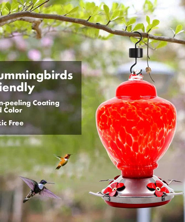 Hand Blown Glass Hummingbird Feeder  - 38 Ounces - Libiyi