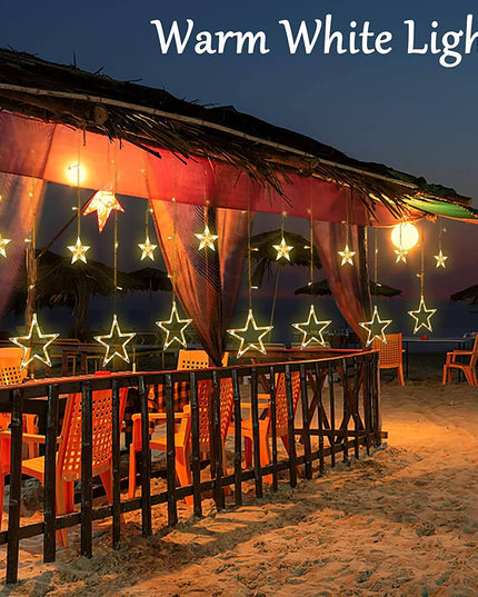 LED Star Curtain Lights 12 Stars 8 Modes Christmas String Lights - Libiyi